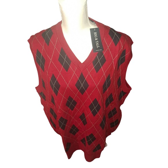 NWT - Mens Ralph Lauren CHAPS 2XB Sweater Vest Red & Black - Picture 1 of 7